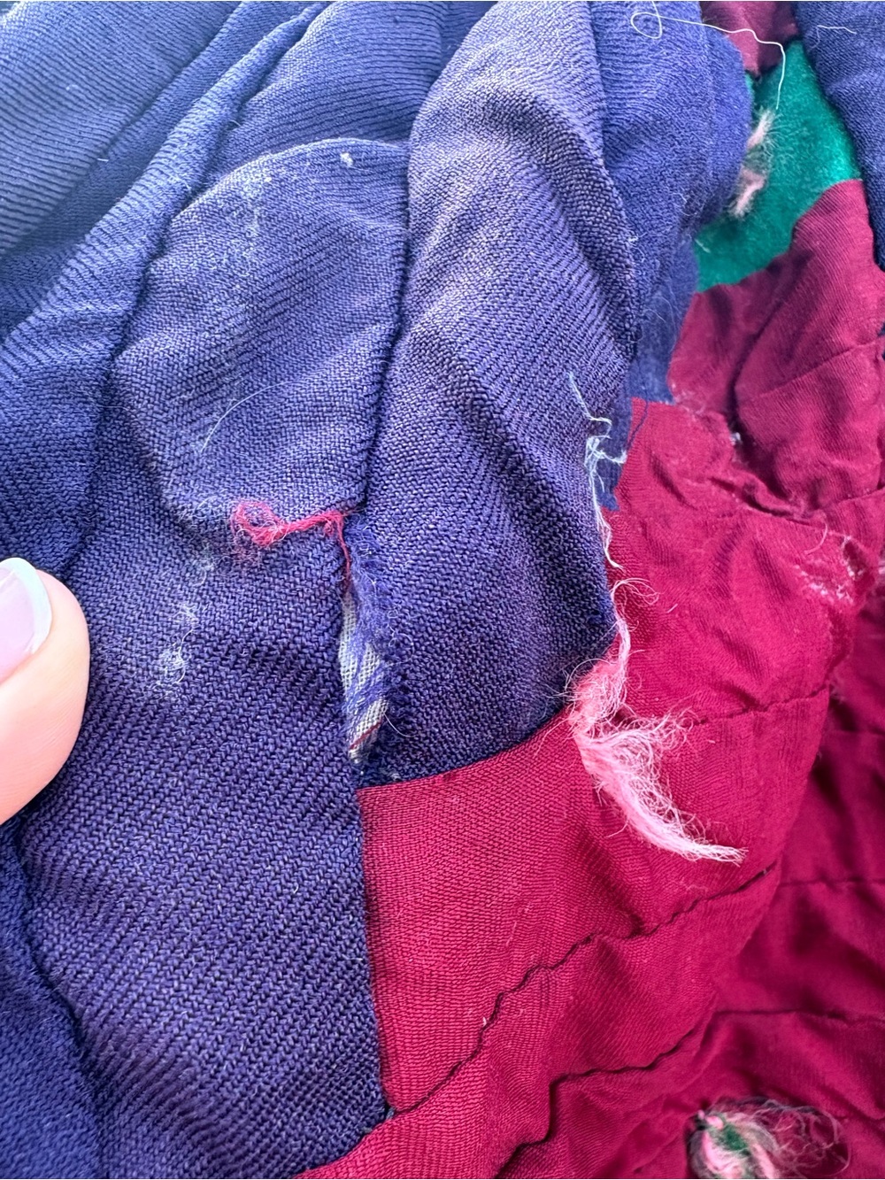 Handmade Patchwork Quilt - Deep Red, Navy - Picture 10 of 12